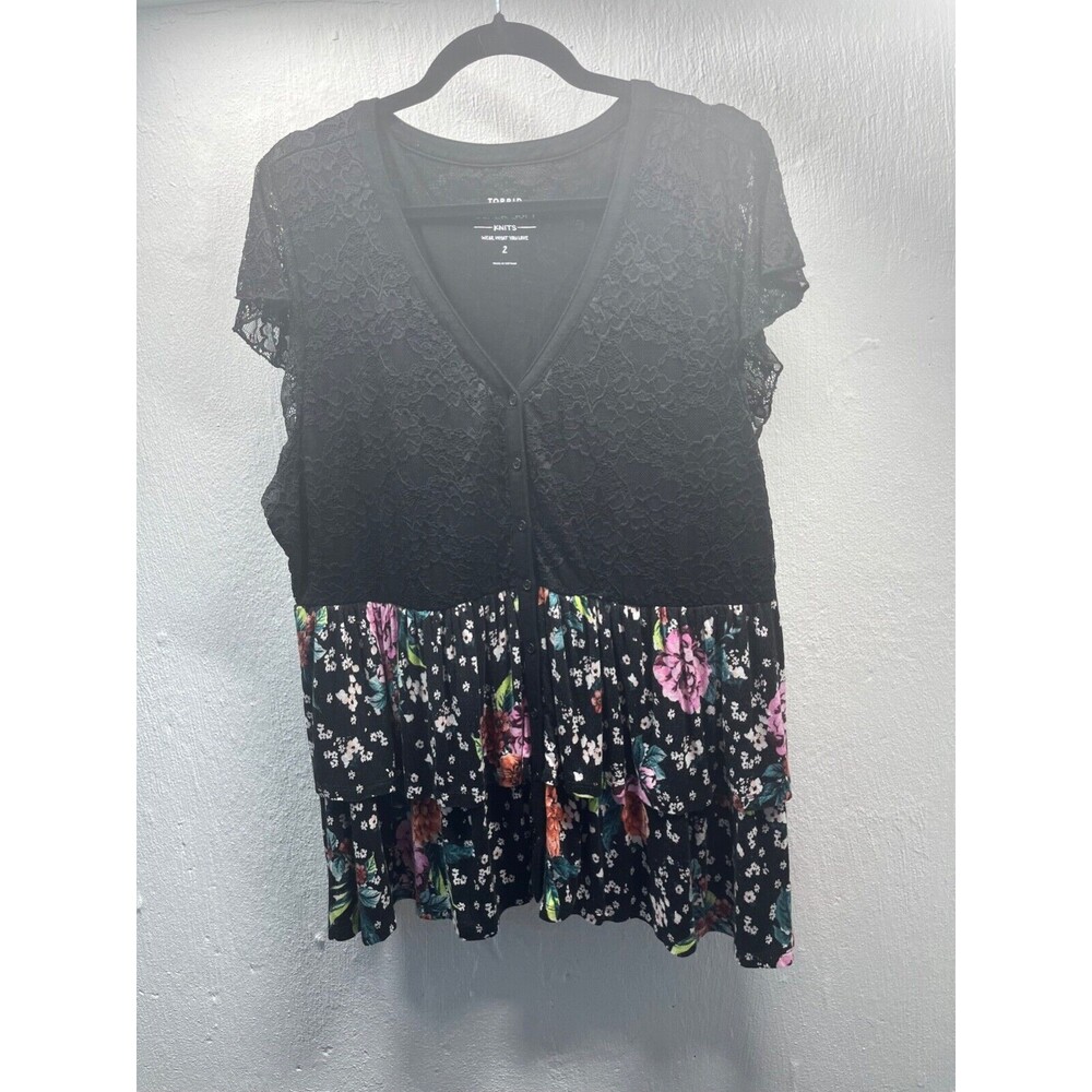 TORRID SUPER SOFT KNIT LACE ROSE PRINT TOP SIZE 2